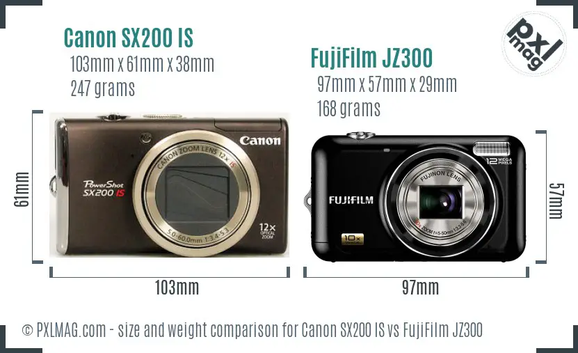 Canon SX200 IS vs FujiFilm JZ300 size comparison