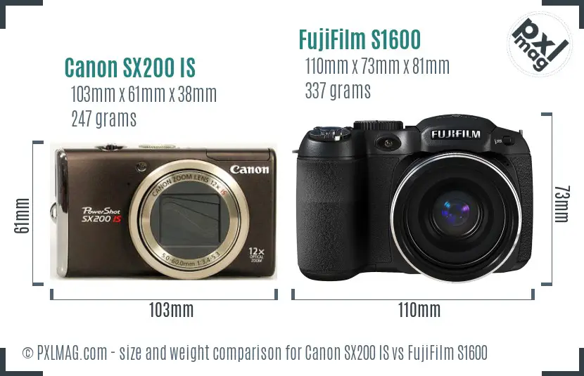 Canon SX200 IS vs FujiFilm S1600 size comparison