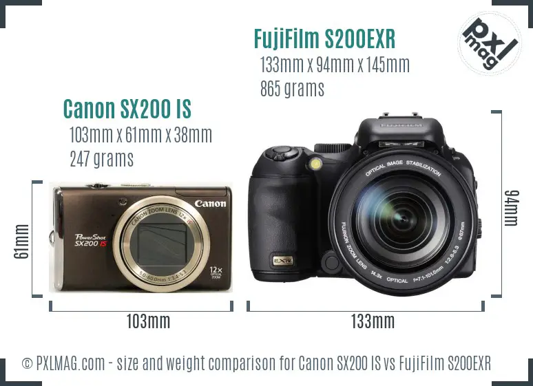 Canon SX200 IS vs FujiFilm S200EXR size comparison