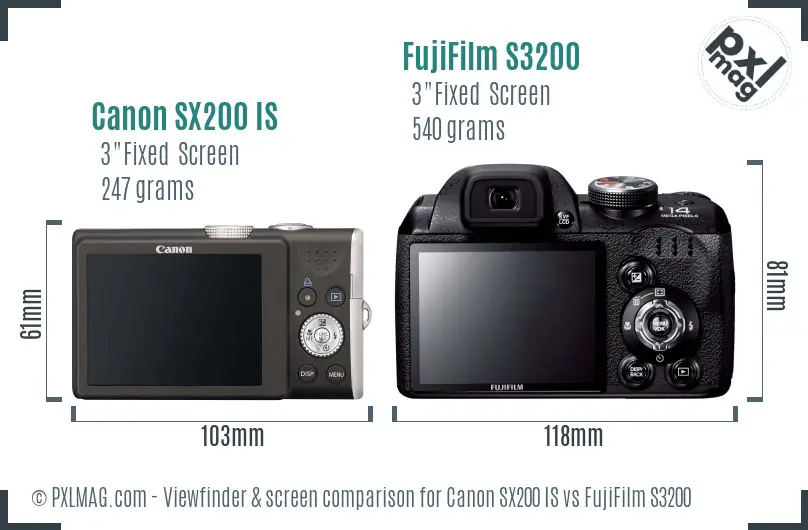 Canon SX200 IS vs FujiFilm S3200 Screen and Viewfinder comparison