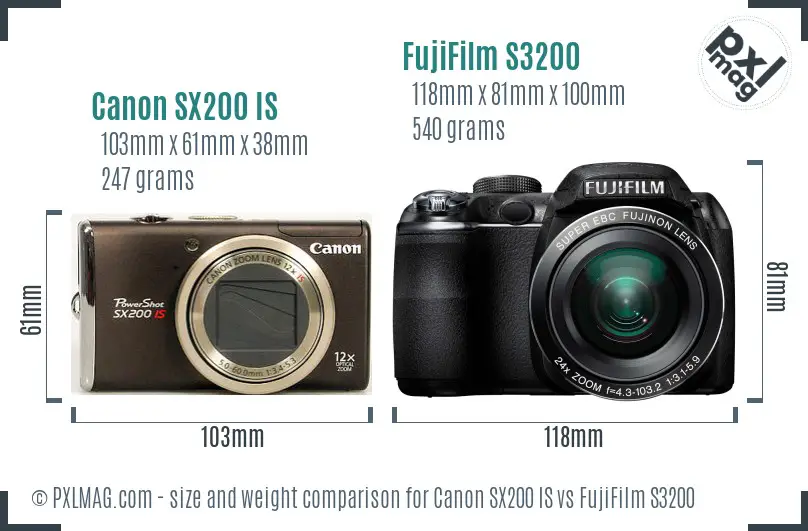 Canon SX200 IS vs FujiFilm S3200 size comparison