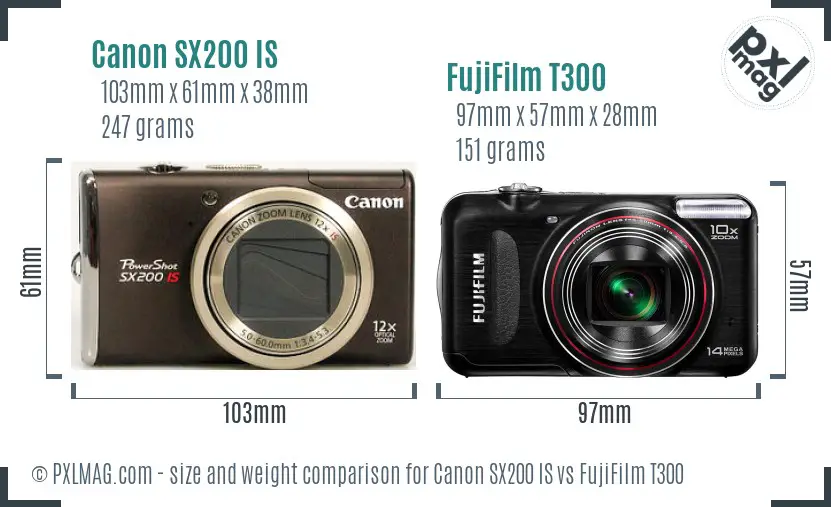Canon SX200 IS vs FujiFilm T300 size comparison
