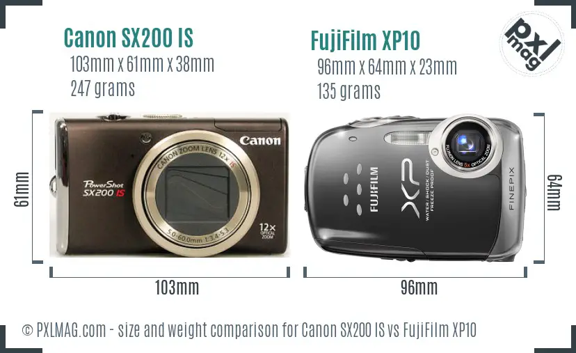 Canon SX200 IS vs FujiFilm XP10 size comparison Canon SX200 IS vs FujiFilm XP10 size comparison