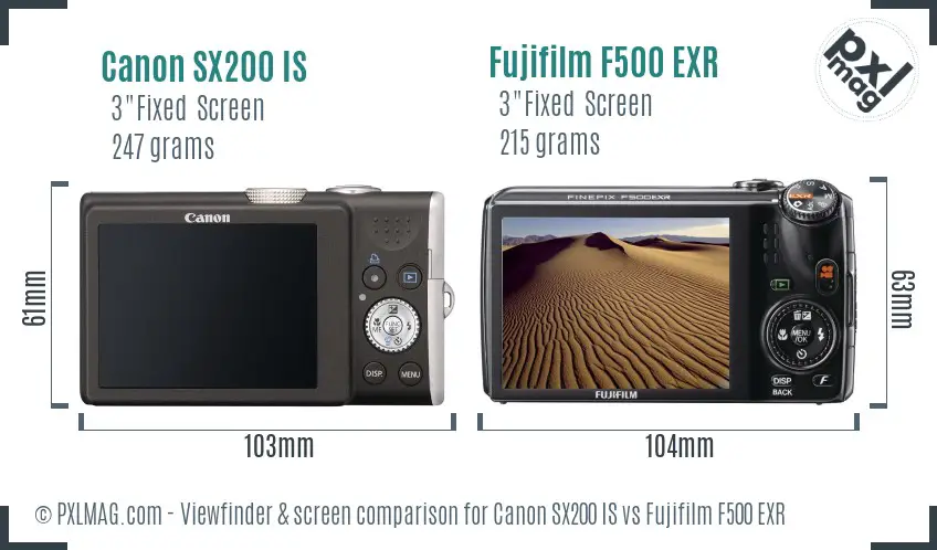 Canon SX200 IS vs Fujifilm F500 EXR Screen and Viewfinder comparison
