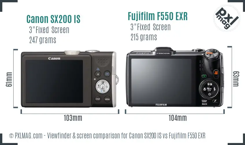 Canon SX200 IS vs Fujifilm F550 EXR Screen and Viewfinder comparison