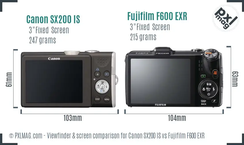 Canon SX200 IS vs Fujifilm F600 EXR Screen and Viewfinder comparison Canon SX200 IS vs Fujifilm F600 EXR Screen and Viewfinder comparison