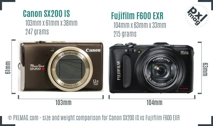 Canon SX200 IS vs Fujifilm F600 EXR size comparison Canon SX200 IS vs Fujifilm F600 EXR size comparison