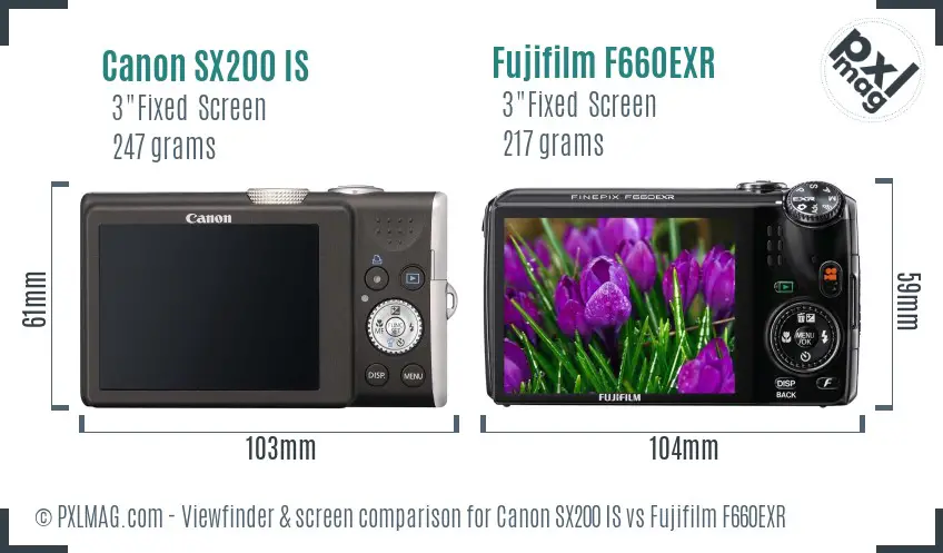 Canon SX200 IS vs Fujifilm F660EXR Screen and Viewfinder comparison Canon SX200 IS vs Fujifilm F660EXR Screen and Viewfinder comparison