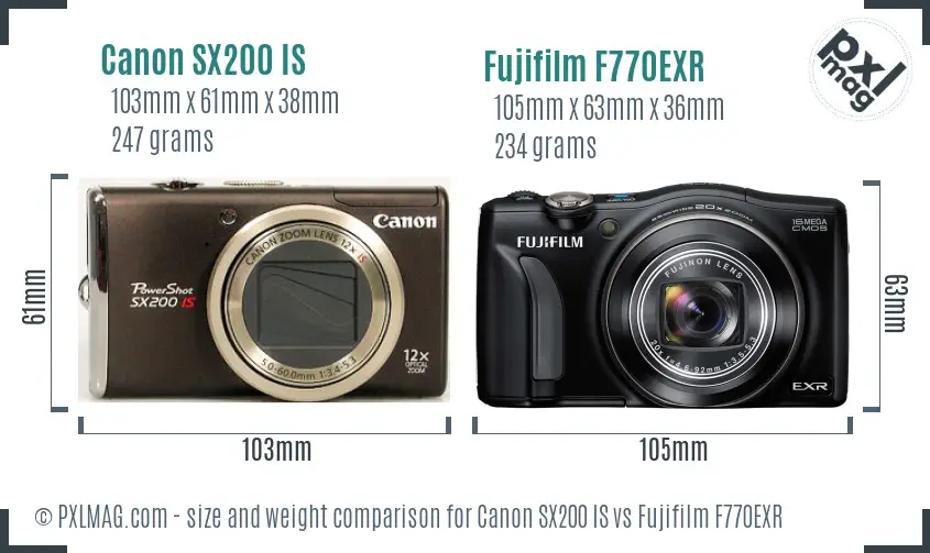 Canon SX200 IS vs Fujifilm F770EXR size comparison