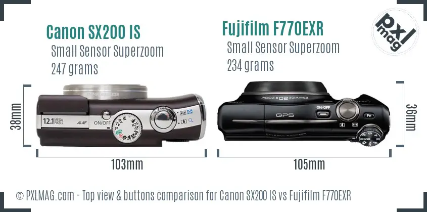 Canon SX200 IS vs Fujifilm F770EXR top view buttons comparison