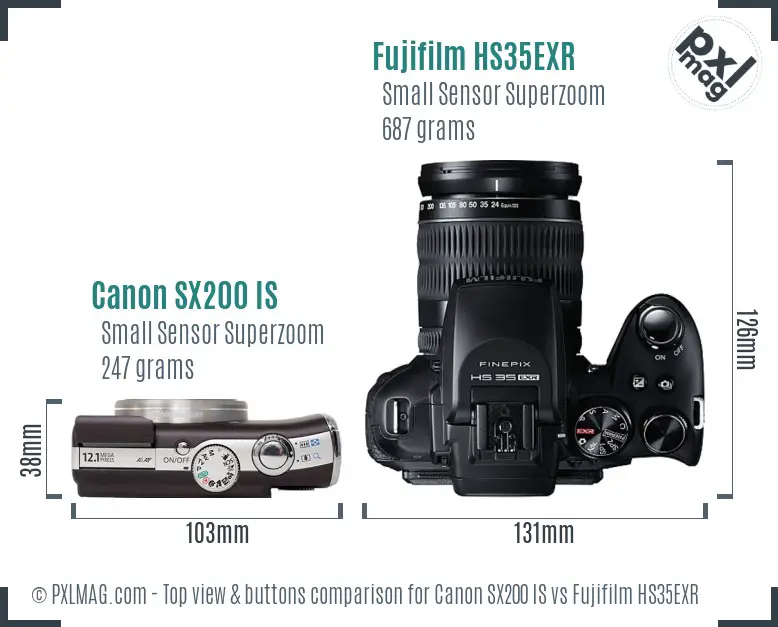Canon SX200 IS vs Fujifilm HS35EXR top view buttons comparison