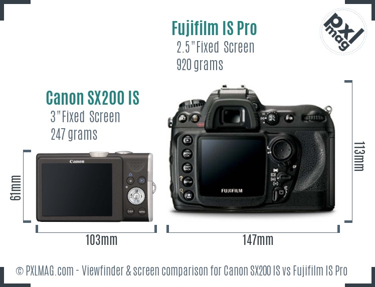 Canon SX200 IS vs Fujifilm IS Pro Screen and Viewfinder comparison