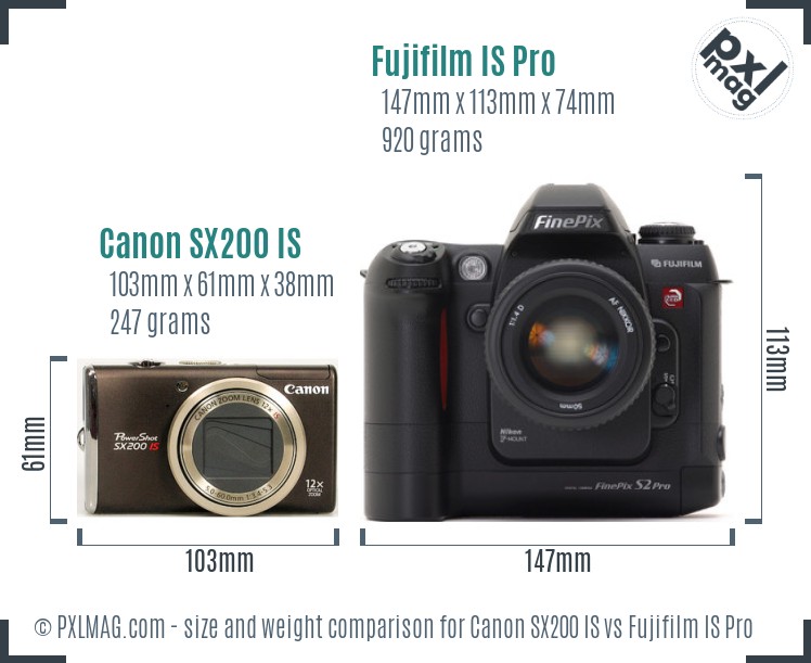 Canon SX200 IS vs Fujifilm IS Pro size comparison