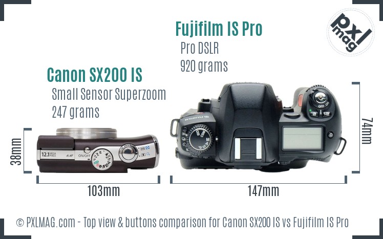 Canon SX200 IS vs Fujifilm IS Pro top view buttons comparison