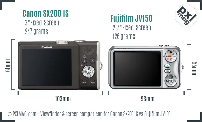 Canon SX200 IS vs Fujifilm JV150 Screen and Viewfinder comparison Canon SX200 IS vs Fujifilm JV150 Screen and Viewfinder comparison