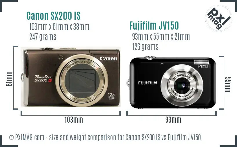 Canon SX200 IS vs Fujifilm JV150 size comparison Canon SX200 IS vs Fujifilm JV150 size comparison