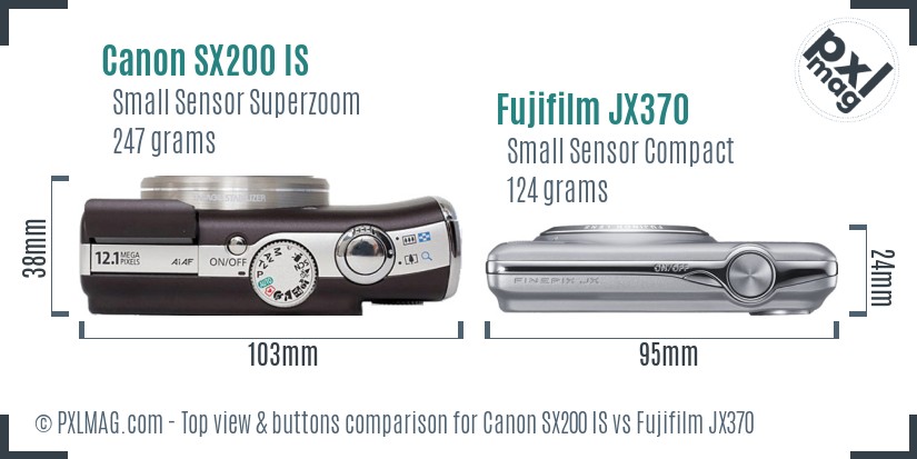 Canon SX200 IS vs Fujifilm JX370 top view buttons comparison