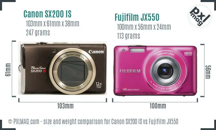 Canon SX200 IS vs Fujifilm JX550 size comparison