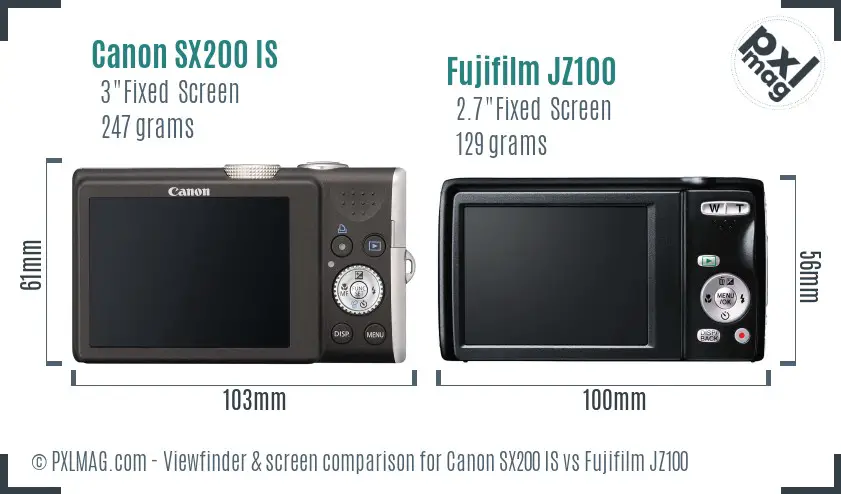 Canon SX200 IS vs Fujifilm JZ100 Screen and Viewfinder comparison