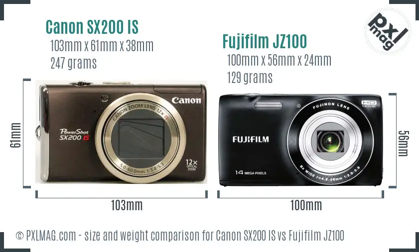 Canon SX200 IS vs Fujifilm JZ100 size comparison