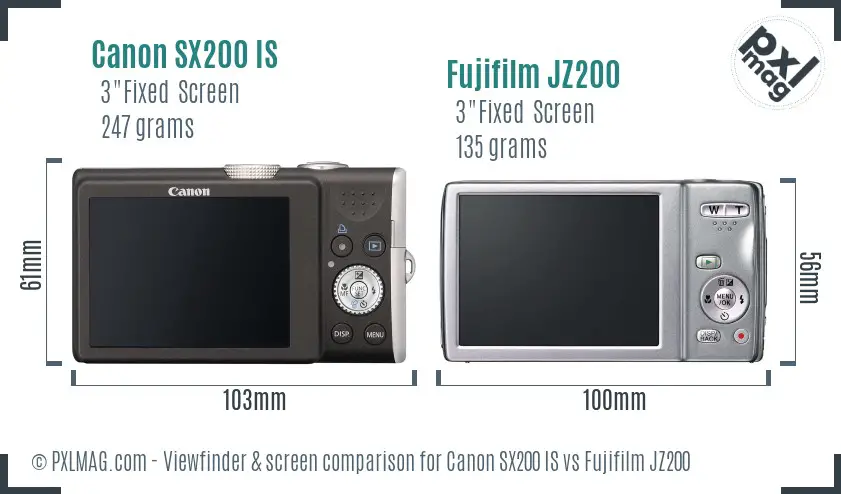 Canon SX200 IS vs Fujifilm JZ200 Screen and Viewfinder comparison