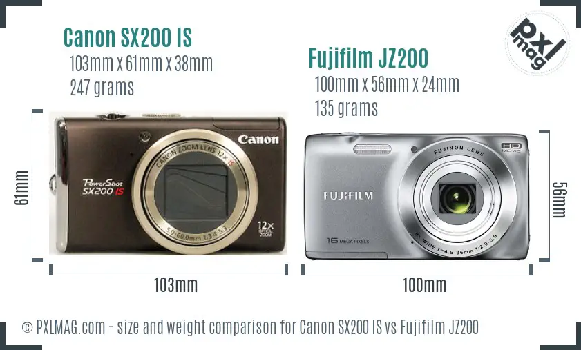 Canon SX200 IS vs Fujifilm JZ200 size comparison