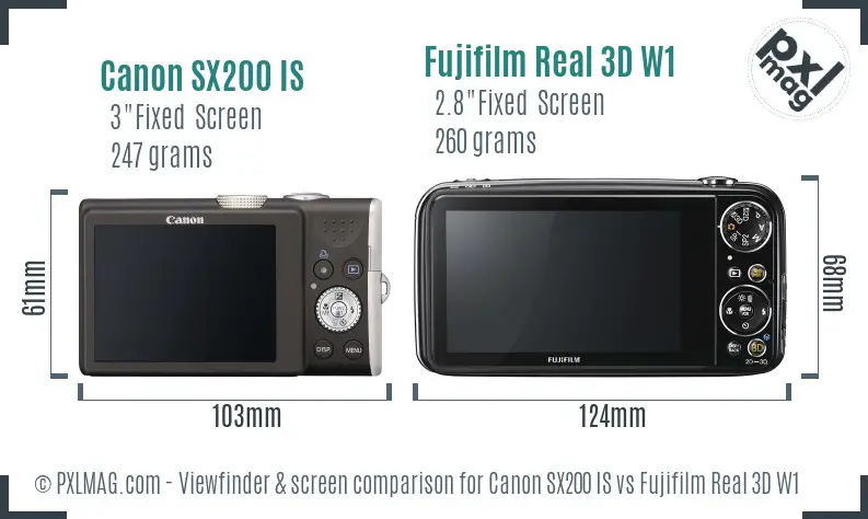Canon SX200 IS vs Fujifilm Real 3D W1 Screen and Viewfinder comparison