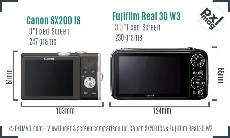 Canon SX200 IS vs Fujifilm Real 3D W3 Screen and Viewfinder comparison