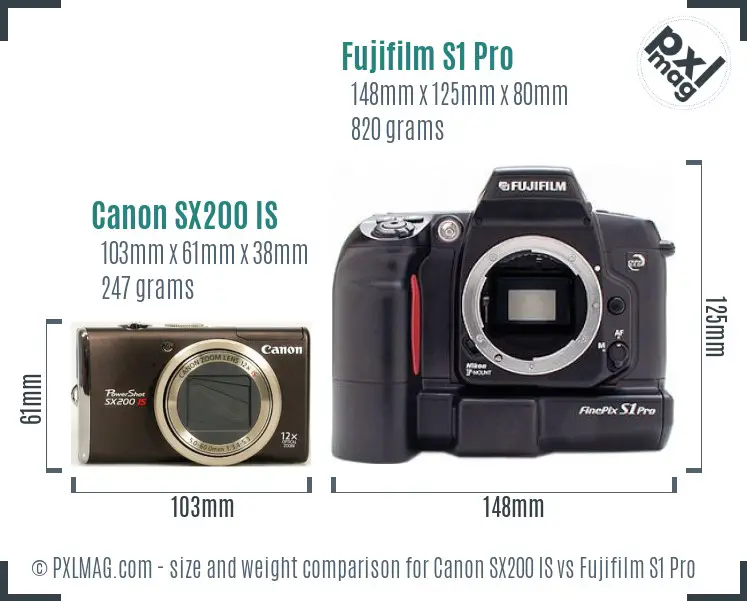 Canon SX200 IS vs Fujifilm S1 Pro size comparison