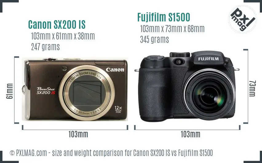 Canon SX200 IS vs Fujifilm S1500 size comparison