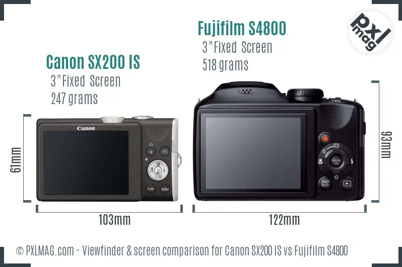 Canon SX200 IS vs Fujifilm S4800 Screen and Viewfinder comparison