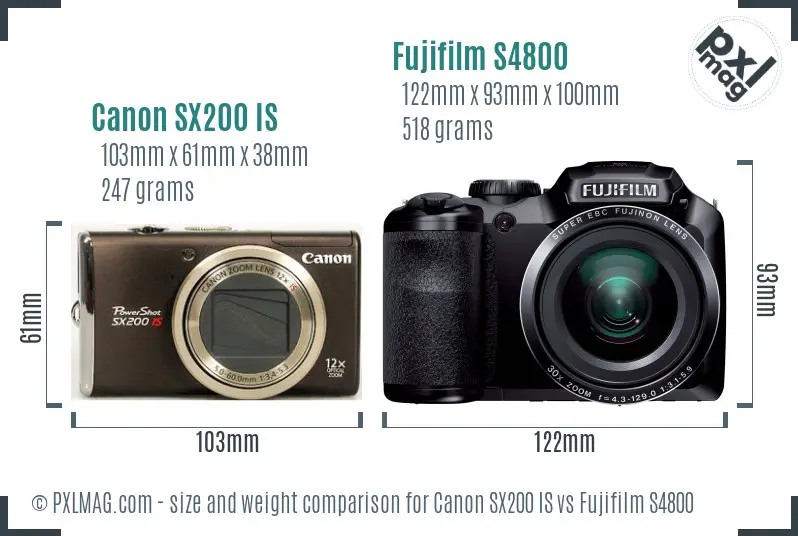 Canon SX200 IS vs Fujifilm S4800 size comparison