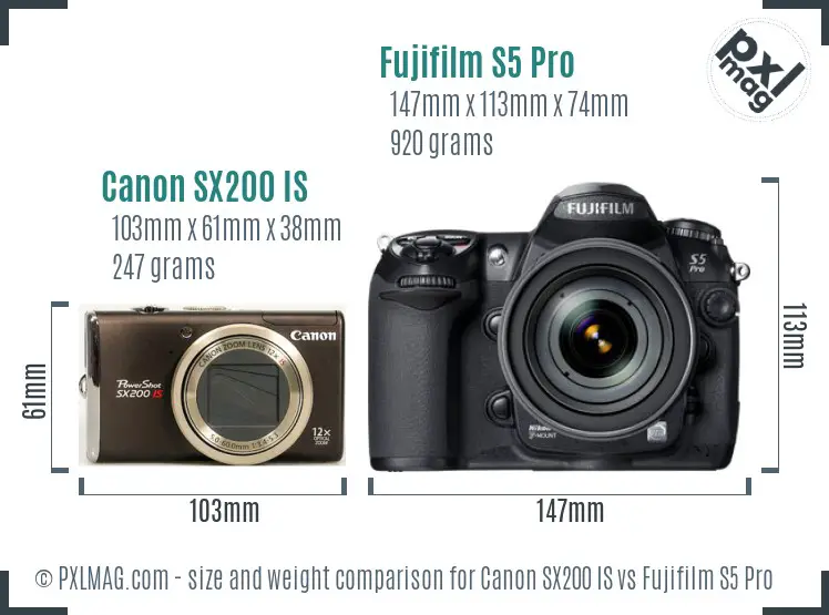 Canon SX200 IS vs Fujifilm S5 Pro size comparison
