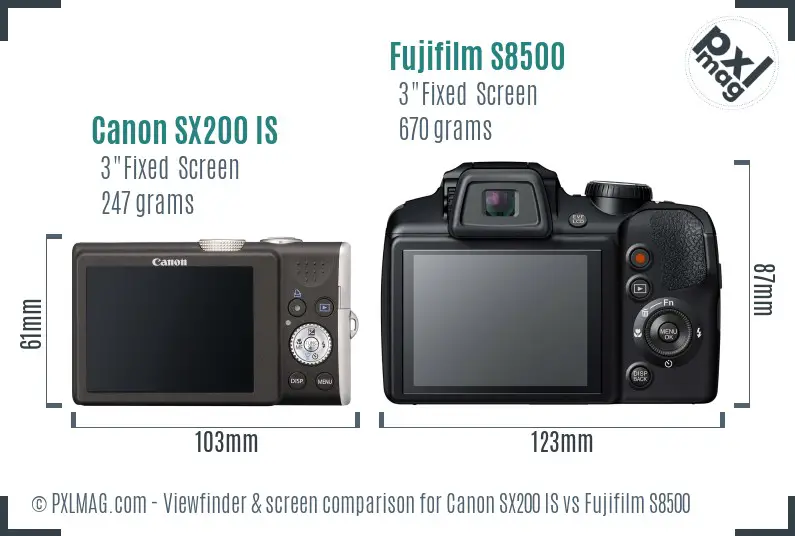 Canon SX200 IS vs Fujifilm S8500 Screen and Viewfinder comparison