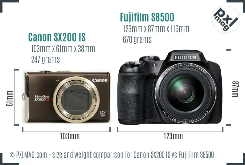 Canon SX200 IS vs Fujifilm S8500 size comparison