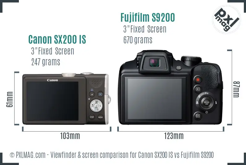 Canon SX200 IS vs Fujifilm S9200 Screen and Viewfinder comparison