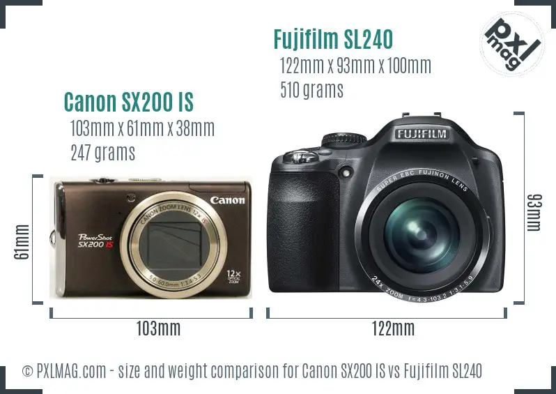 Canon SX200 IS vs Fujifilm SL240 size comparison