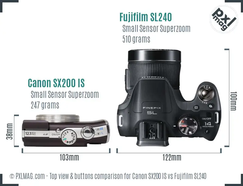 Canon SX200 IS vs Fujifilm SL240 top view buttons comparison