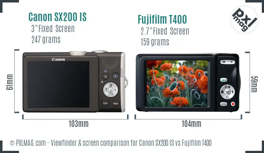 Canon SX200 IS vs Fujifilm T400 Screen and Viewfinder comparison