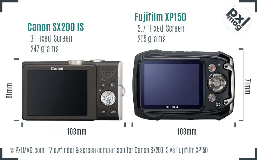Canon SX200 IS vs Fujifilm XP150 Screen and Viewfinder comparison