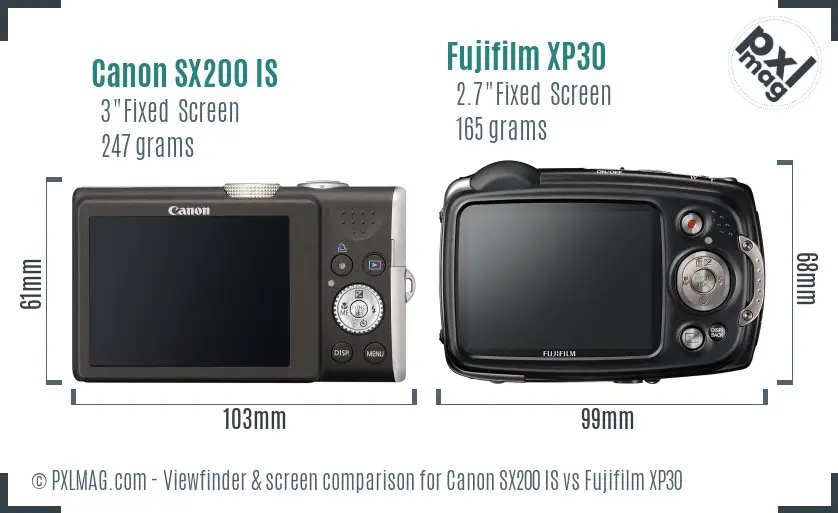 Canon SX200 IS vs Fujifilm XP30 Screen and Viewfinder comparison