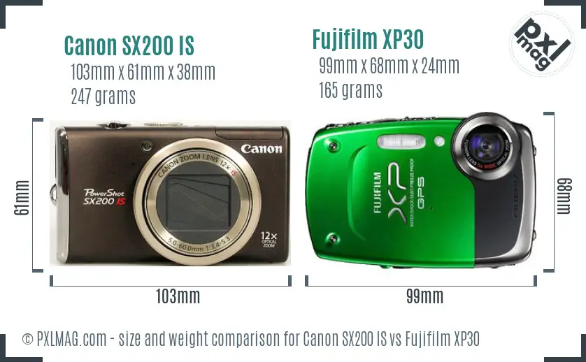 Canon SX200 IS vs Fujifilm XP30 size comparison