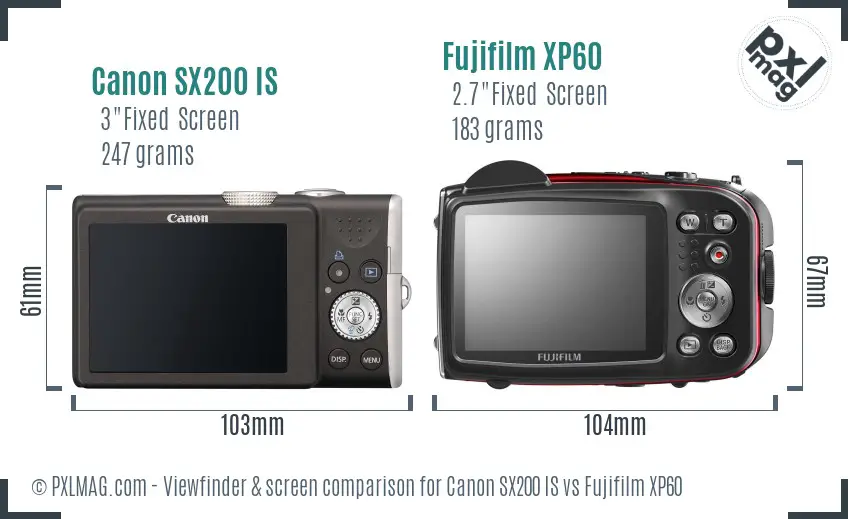 Canon SX200 IS vs Fujifilm XP60 Screen and Viewfinder comparison