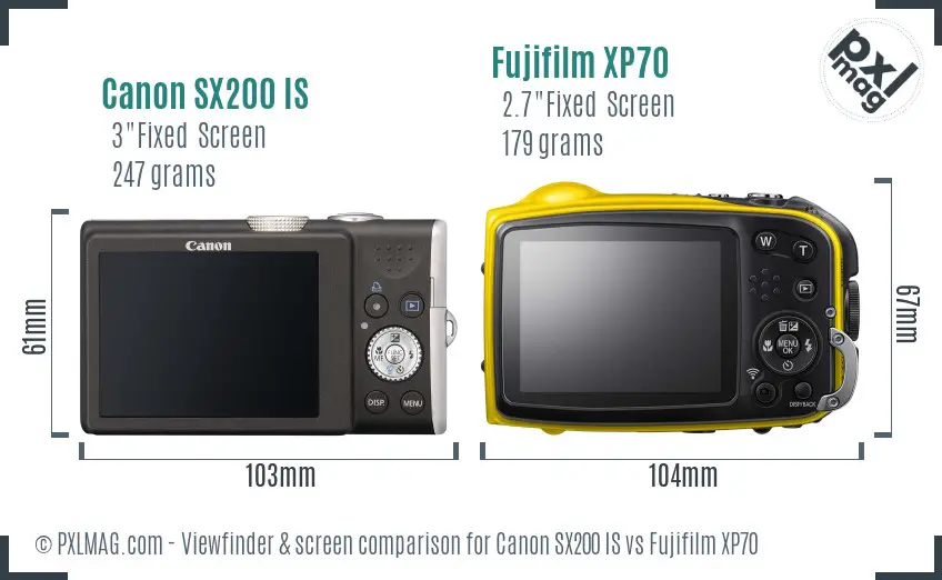 Canon SX200 IS vs Fujifilm XP70 Screen and Viewfinder comparison