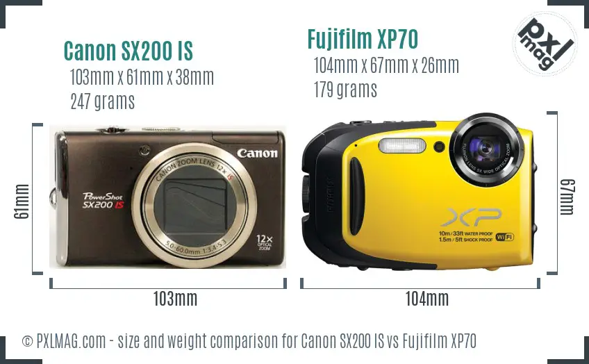 Canon SX200 IS vs Fujifilm XP70 size comparison