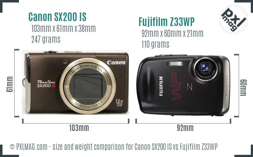 Canon SX200 IS vs Fujifilm Z33WP size comparison Canon SX200 IS vs Fujifilm Z33WP size comparison