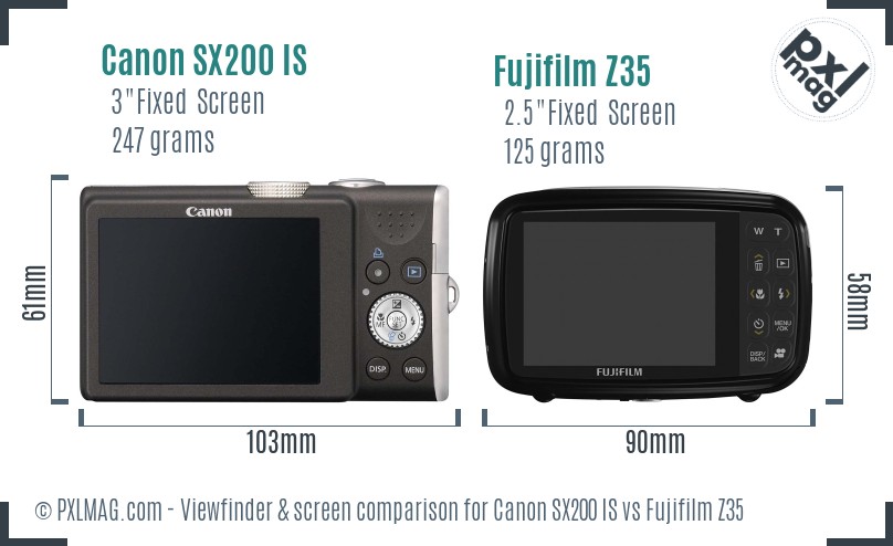 Canon SX200 IS vs Fujifilm Z35 Screen and Viewfinder comparison