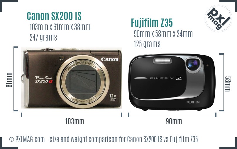 Canon SX200 IS vs Fujifilm Z35 size comparison