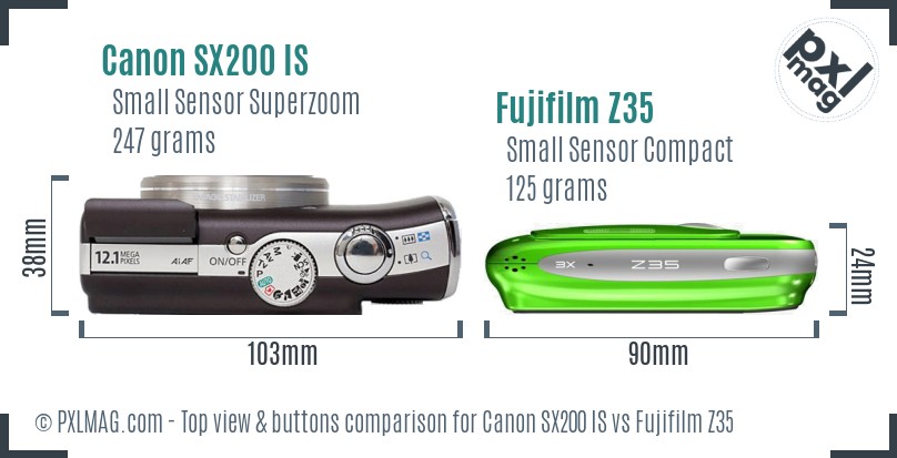 Canon SX200 IS vs Fujifilm Z35 top view buttons comparison