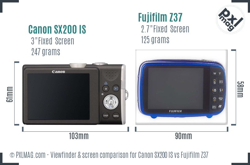 Canon SX200 IS vs Fujifilm Z37 Screen and Viewfinder comparison
